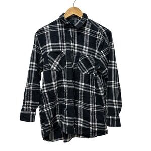 INSO Collection Flannel Shirt Mens XL Black White Plaid Long Sleeve Cotton